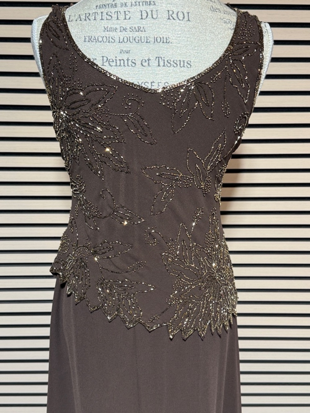 Elegant JKARA Brown Beaded Dress Size 6P Petite